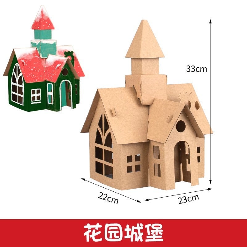 Christmas Castle Corrugated Paper Box Cardboard Colored 3D Cabin Kindergarten Children'S Handmade Diy Cardboard Assembled Toy - Image 1